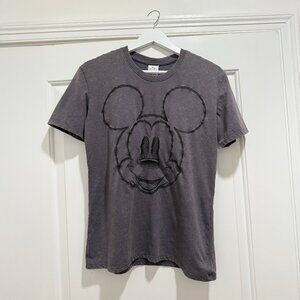 Mickey Mouse Embroidered Graphic Heather Grey T-Shirt - Medium - RARE